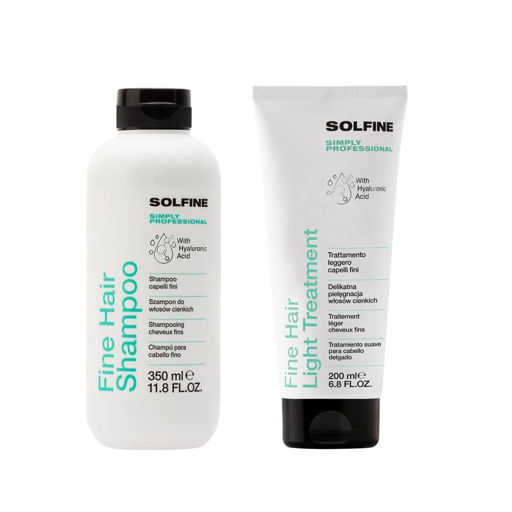 Solfine zestaw Fine: szampon 350 ml, Kuracja do włosów cienkich 200 ml