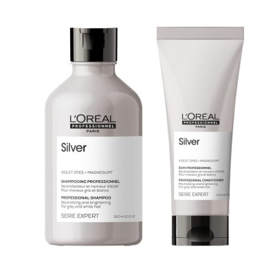 L'oreal Expert Silver, zestaw do włosów rozjaśnionych lub siwych: szampon + odżywka