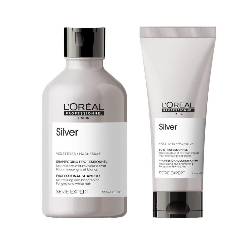 L'oreal Expert Silver, zestaw do włosów rozjaśnionych lub siwych: szampon + odżywka