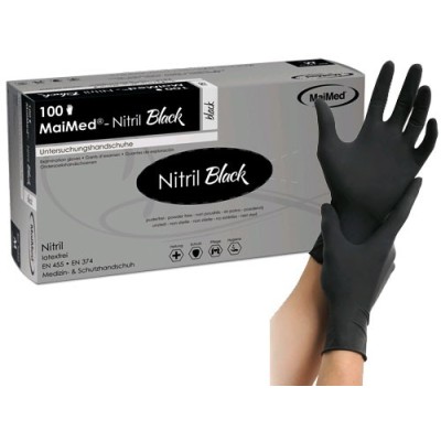 Rękawiczki L nitrylowe czarne, bezpudrowe 100szt Maimed