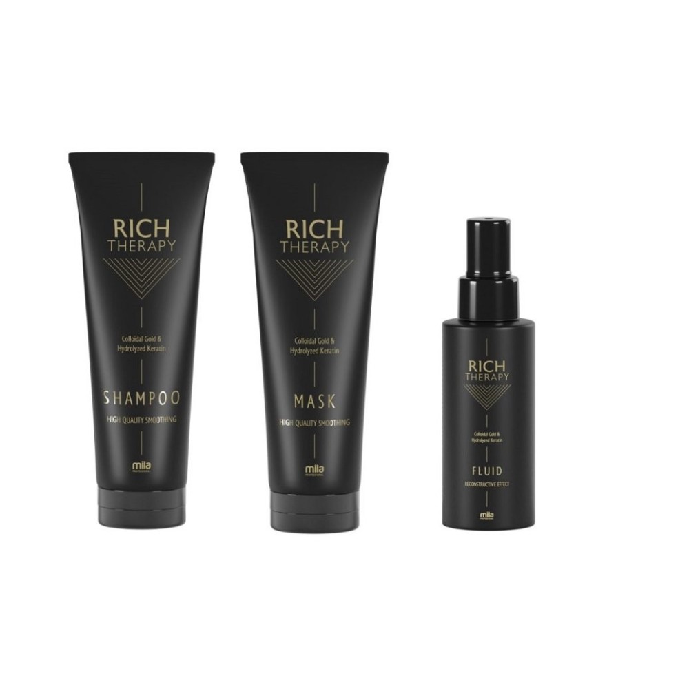 Zestaw Mila Rich Therapy, odbudowujący włosy z keratyną i kwasem hialuronowym, szampon + maska + fluid