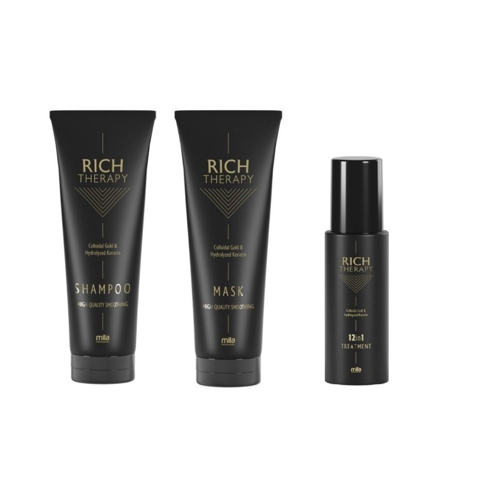 Zestaw Mila Rich Therapy, odbudowujący włosy z keratyną i kwasem hialuronowym, szampon + maska + odżywka 12w1