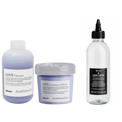 Davines Love Smooth, zestaw wygładzający włosy: szampon + odżywka + fluid Liquid Luster
