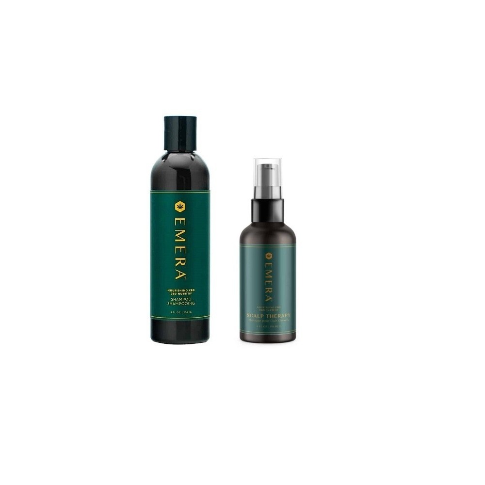 Zestaw kosmetyków Emera CBD: szampon 296 ml + Spray do skóry głowy 118 ml