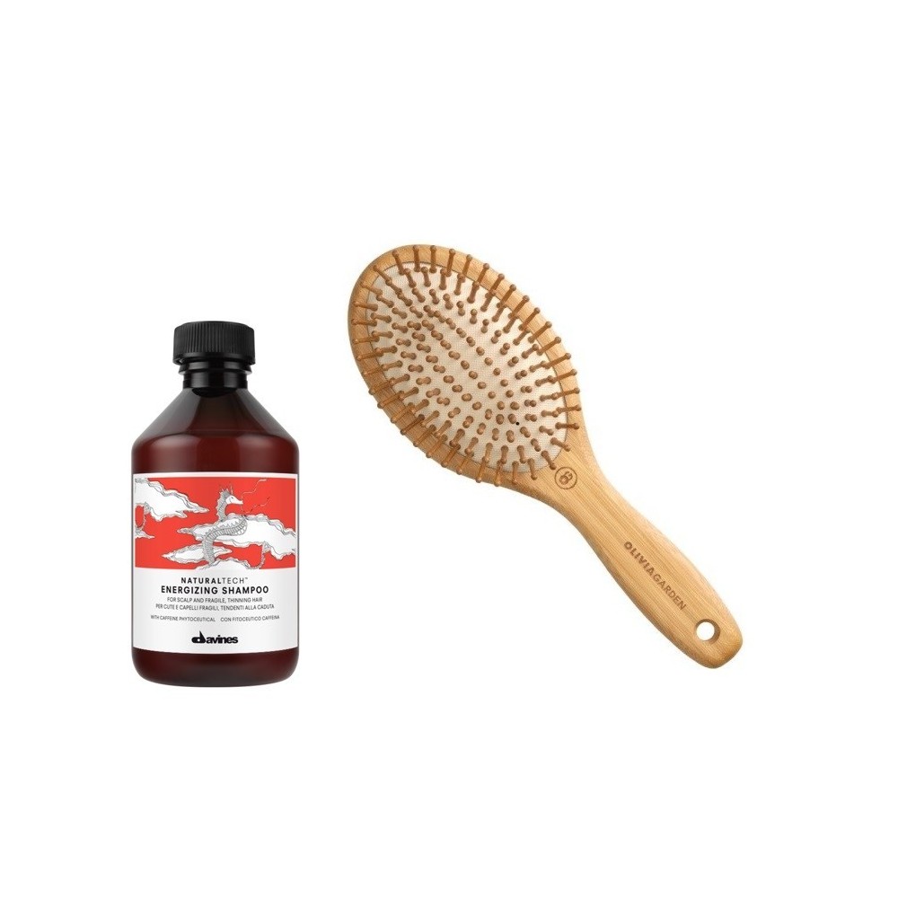 Zestaw Davines: szampon przeciw wypadaniu włosów + szczotka do masażu głowy Olivia Garden Bamboo