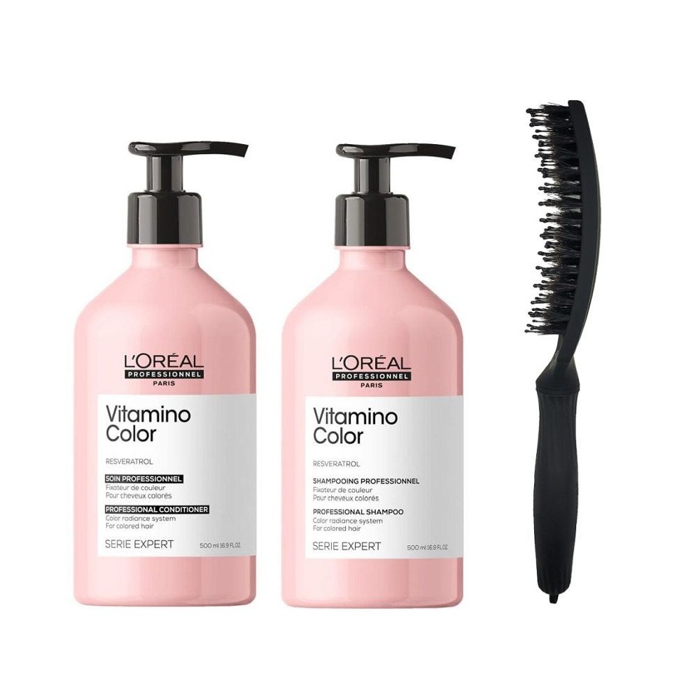 L'oreal Serie Expert Vitamino Color zestaw: szampon 500ml + odżywka 500ml + szczotka Olivia Garden Full Black