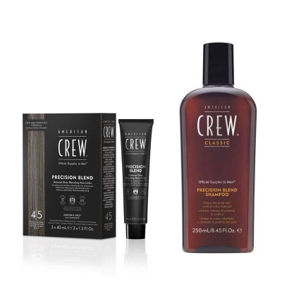 Zestaw do odsiwiania włosów: American Crew Precision Blend 4-5 Medium Natural + szampon po zabiegu repigmentacji 250ml