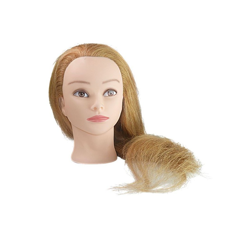 Główka, głowa fryzjerska treningowa, włosy blond naturalne w 100% o długości 55 cm + statyw