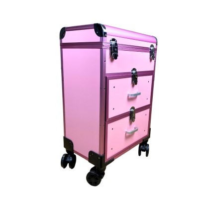 Kuferek kosmetyczno-fryzjerski, 3 szuflady różowy, 60x35x20cm, rzut
