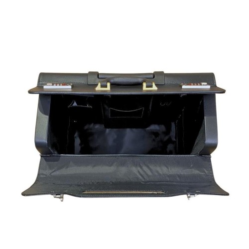 Kufer fryzjerski skórzany, walizka na kółkach BOX 40x22x46 cm środek